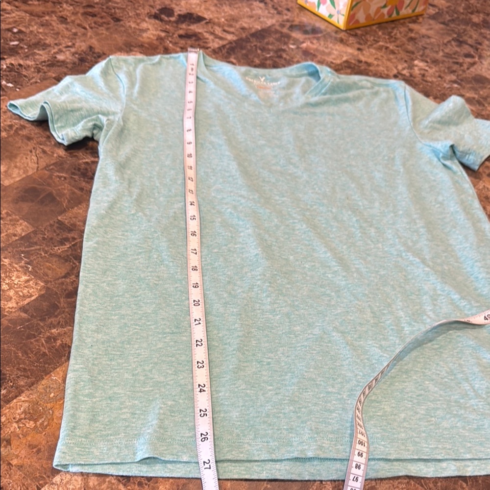 American Eagle Light Blue/Green V-Neck T-Shirt. Mens size Small - Picture 6 of 7